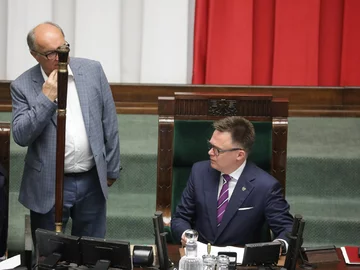 Marszałek Sejmu Szymon Hołownia i Włodzimierz Czarzasty z Lewicy