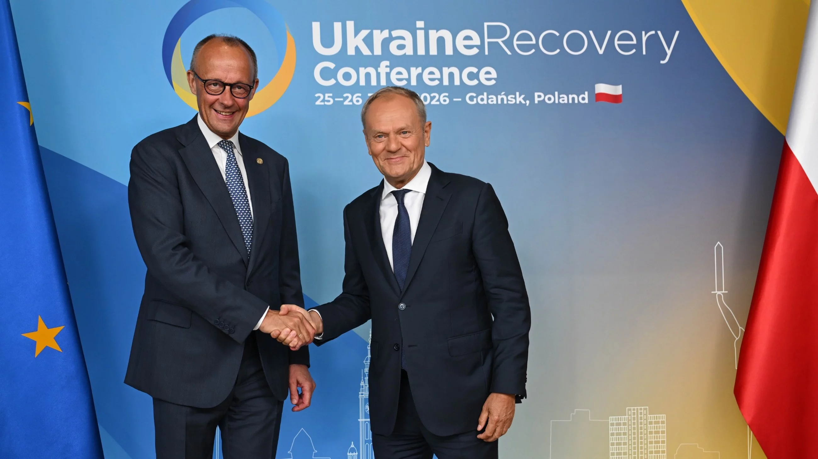 Konferencja na rzecz Odbudowy Ukrainy. Premier RP Donald Tusk i kanclerz Niemiec Friedrich Merz