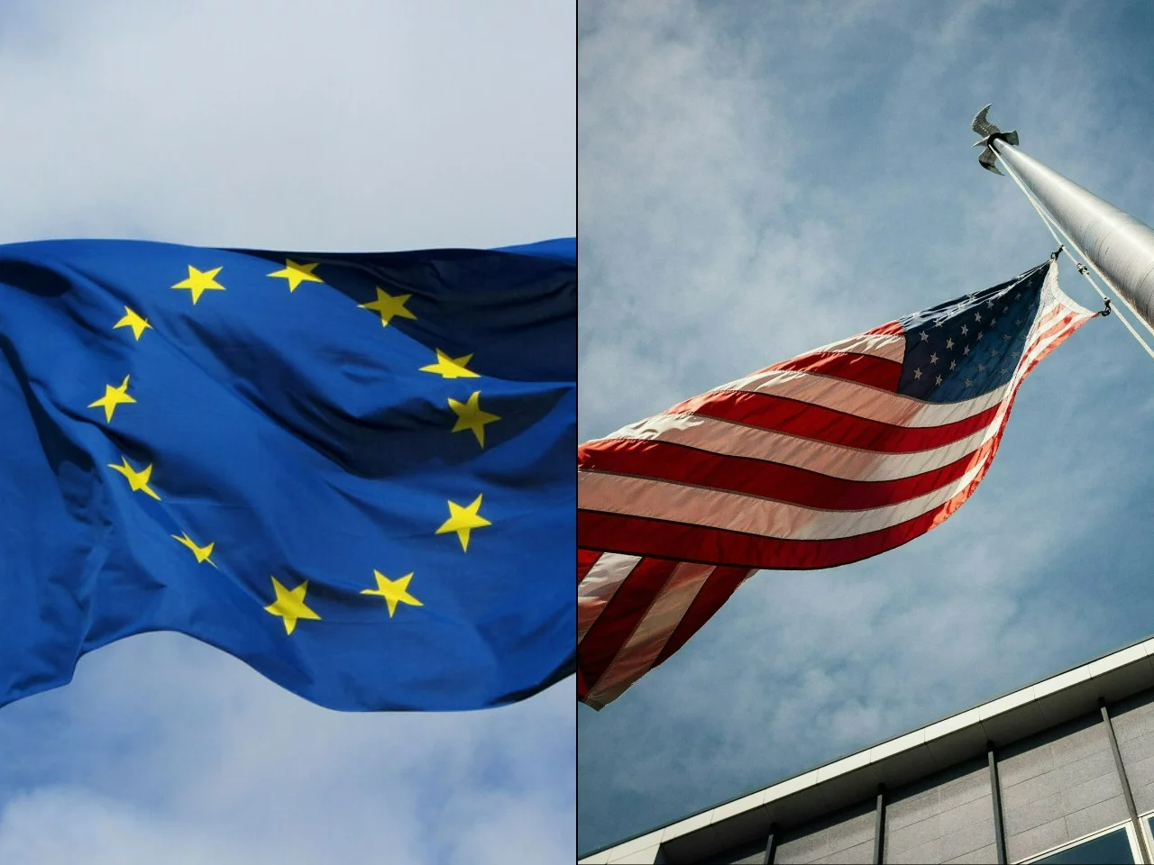 Flagi UE i USA, zdjęcie ilustracyjne