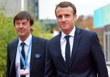 Minister ekologii Nicolas Hulot oraz prezydent Macron