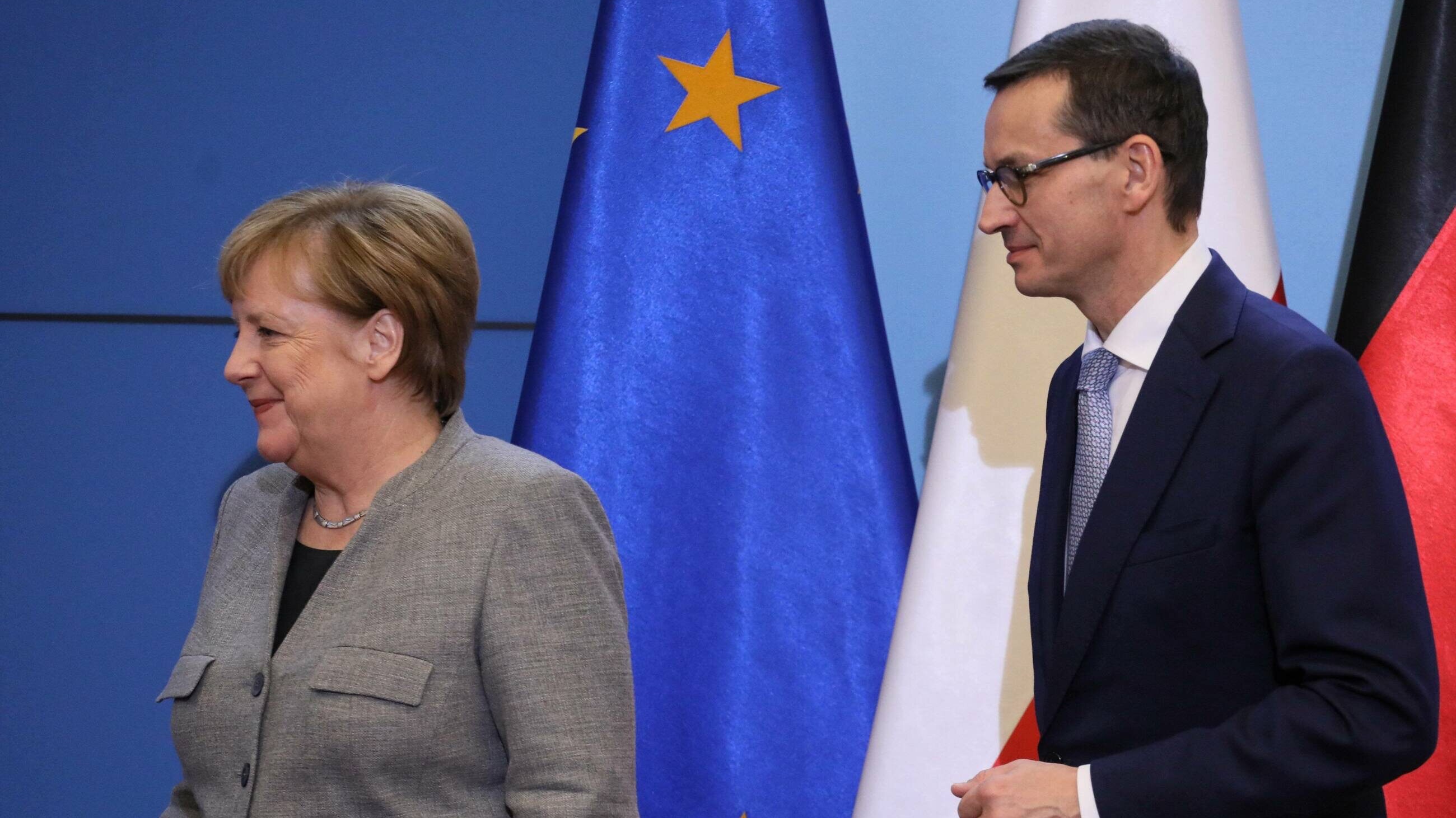 Premier RP Mateusz Morawiecki i kanclerz Niemiec Angela Merkel