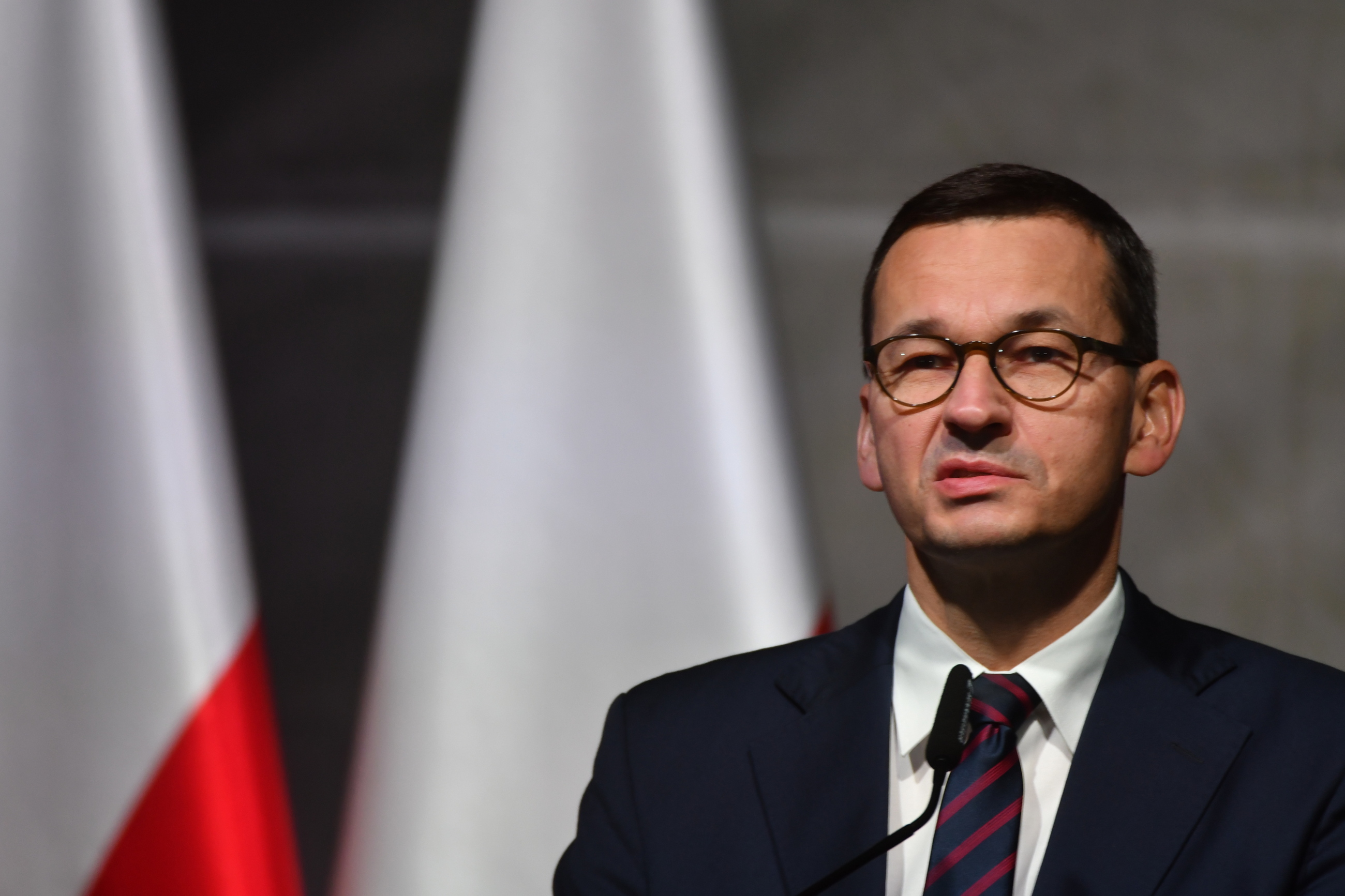 Premier Mateusz Morawiecki przemawia podczas uroczystych obchodów 81. rocznicy wybuchu II Wojny Światowej w Wieluniu.