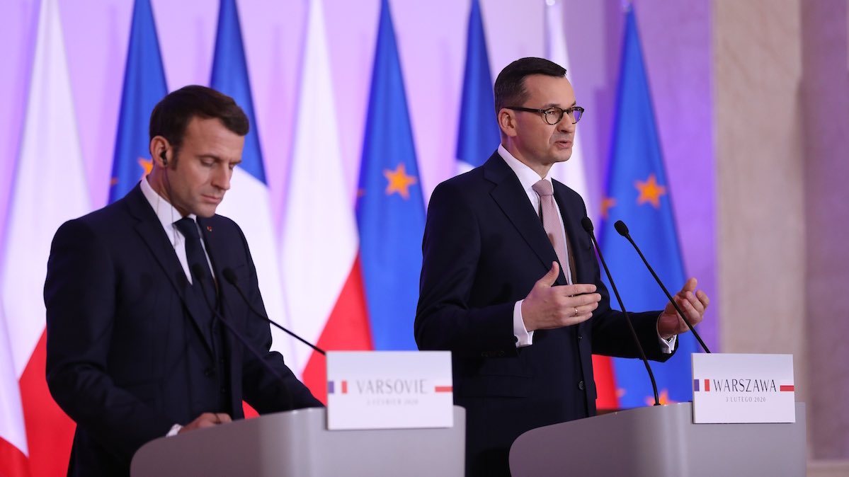 Od lewej: prezydent Emmanuel Macron i premier Mateusz Morawiecki