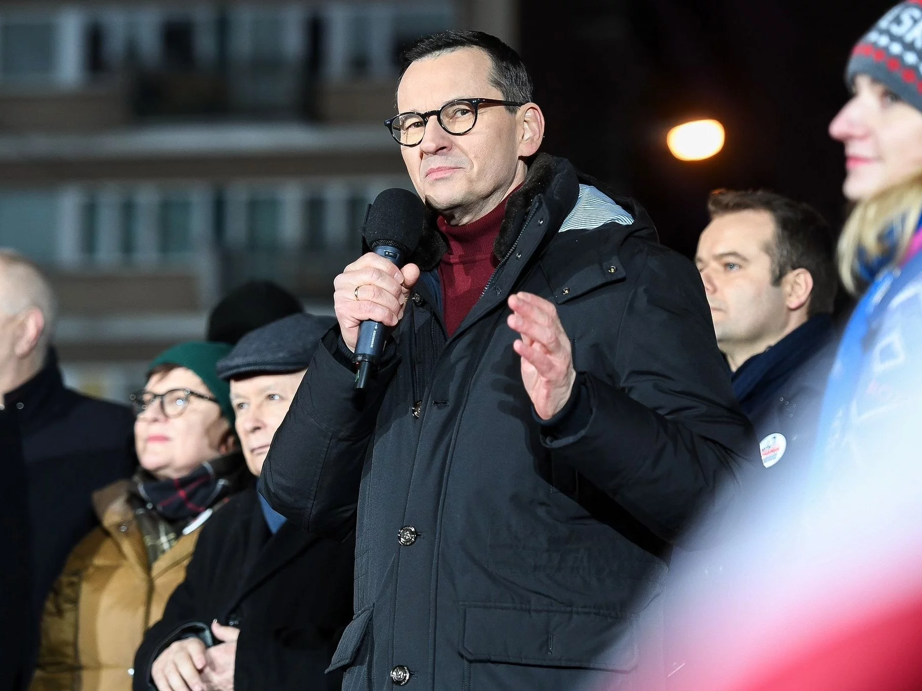 Mateusz Morawiecki podczas protestu PiS przed Sejmem