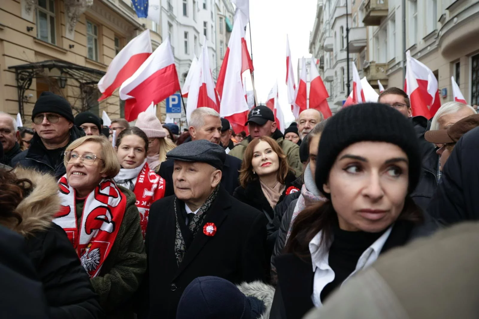 Barbara Nowak, Jarosław Kaczyński i Marta Kaczyńska na Marszu Niepodległości 2024