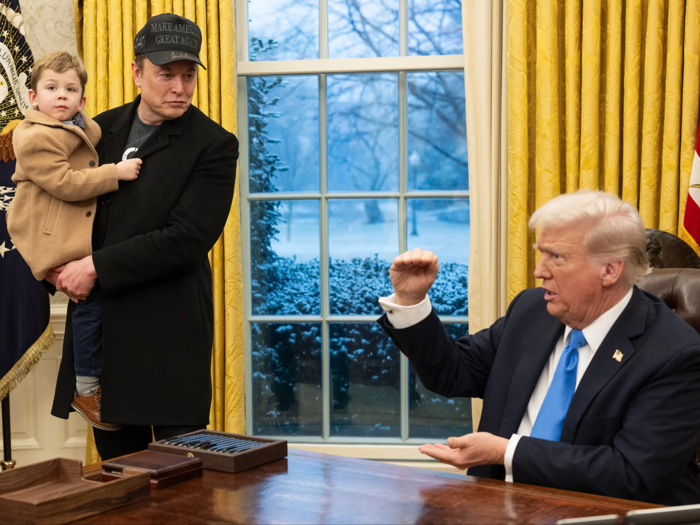 Elon Musk z synem w Gabinecie Owalny u Donalda Trumpa