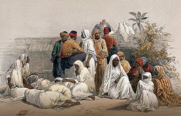 Muzułmanie dłużej niż Europejczycy i Amerykanie utrzymywali niewolnictwo. Na ilustracji z 1849 r.: targ niewolników w Kairze