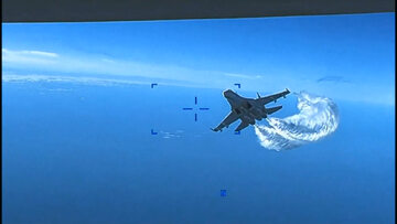 Nagranie ze zderzenia amerykańskiego drona z rosyjskim myśliwcem, do którego doszło we wtorek nad Morzem Czarnym.