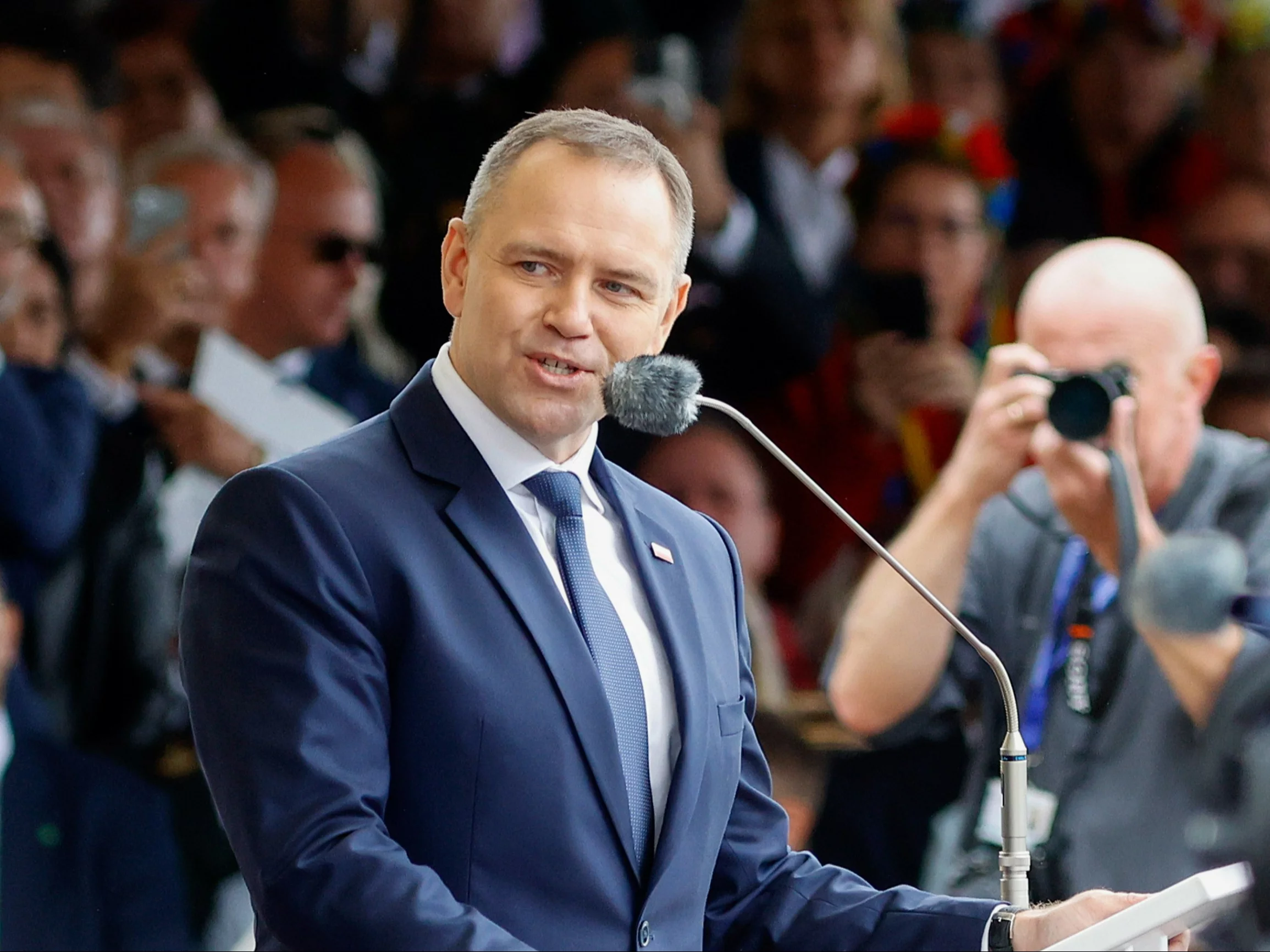 Prezydent RP Karol Nawrocki przemawia podczas głównych uroczystości dożynkowych na Jasnej Górze