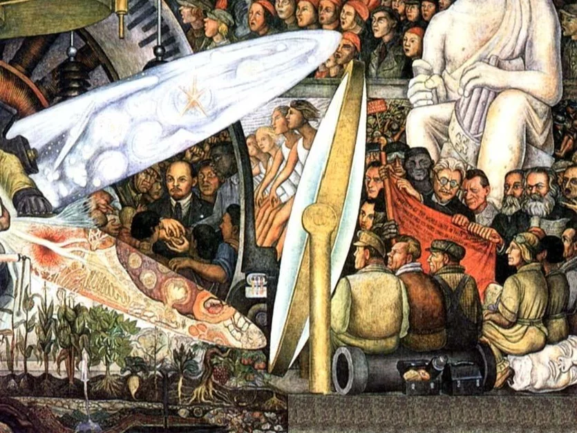 Człowiek na rozdrożu – mural autorstwa meksykańskiego malarza Diego Rivery, który miał ozdobić Rockefeller Center w Nowym Jorku w 1933 roku (fragment)