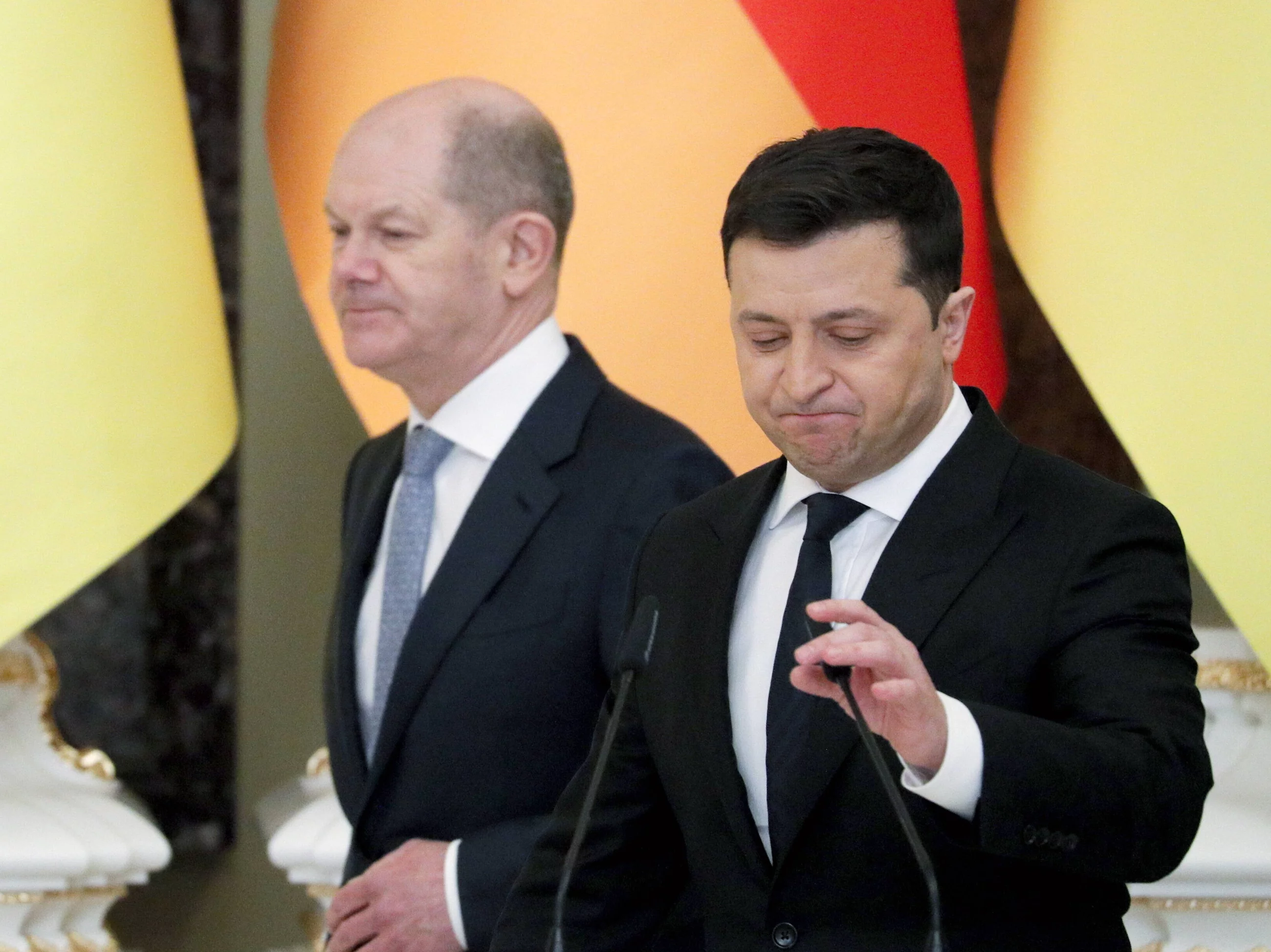 Kanclerz Niemiec Olaf Scholz i prezydent Ukrainy Wołodymyr Zełenski