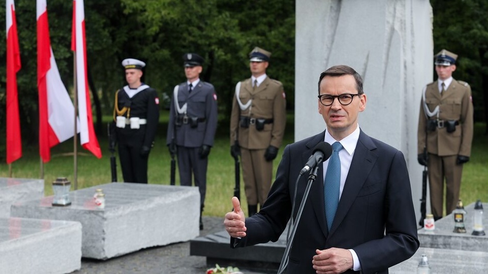 Premier Mateusz Morawiecki podczas uroczystości z okazji Narodowego Dnia Pamięci Ofiar Ludobójstwa dokonanego przez ukraińskich nacjonalistów na obywatelach II Rzeczypospolitej Polskiej,