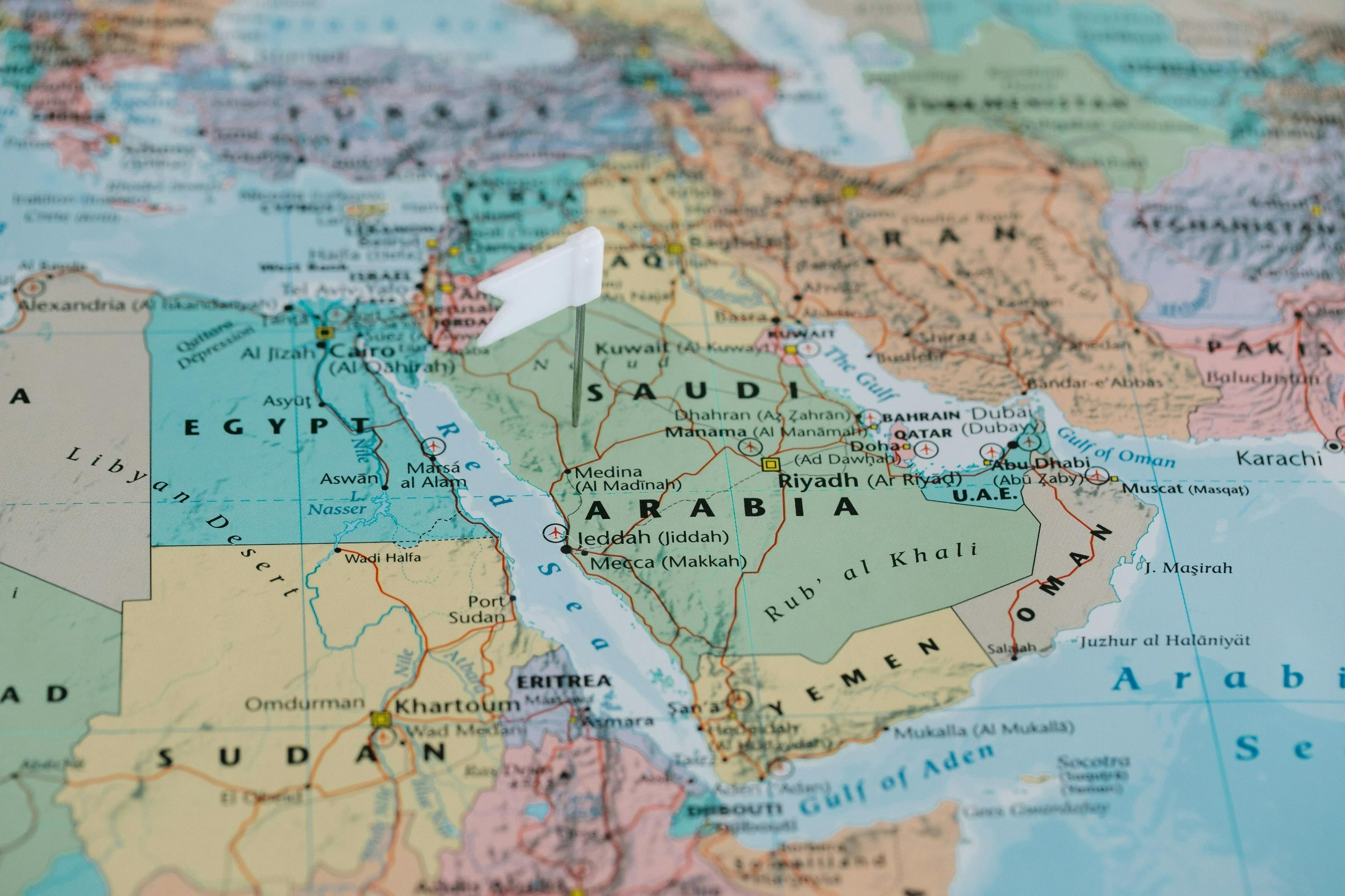 Mapa Półwyspu Arabskiego. Zdjęcie ilustracyjne