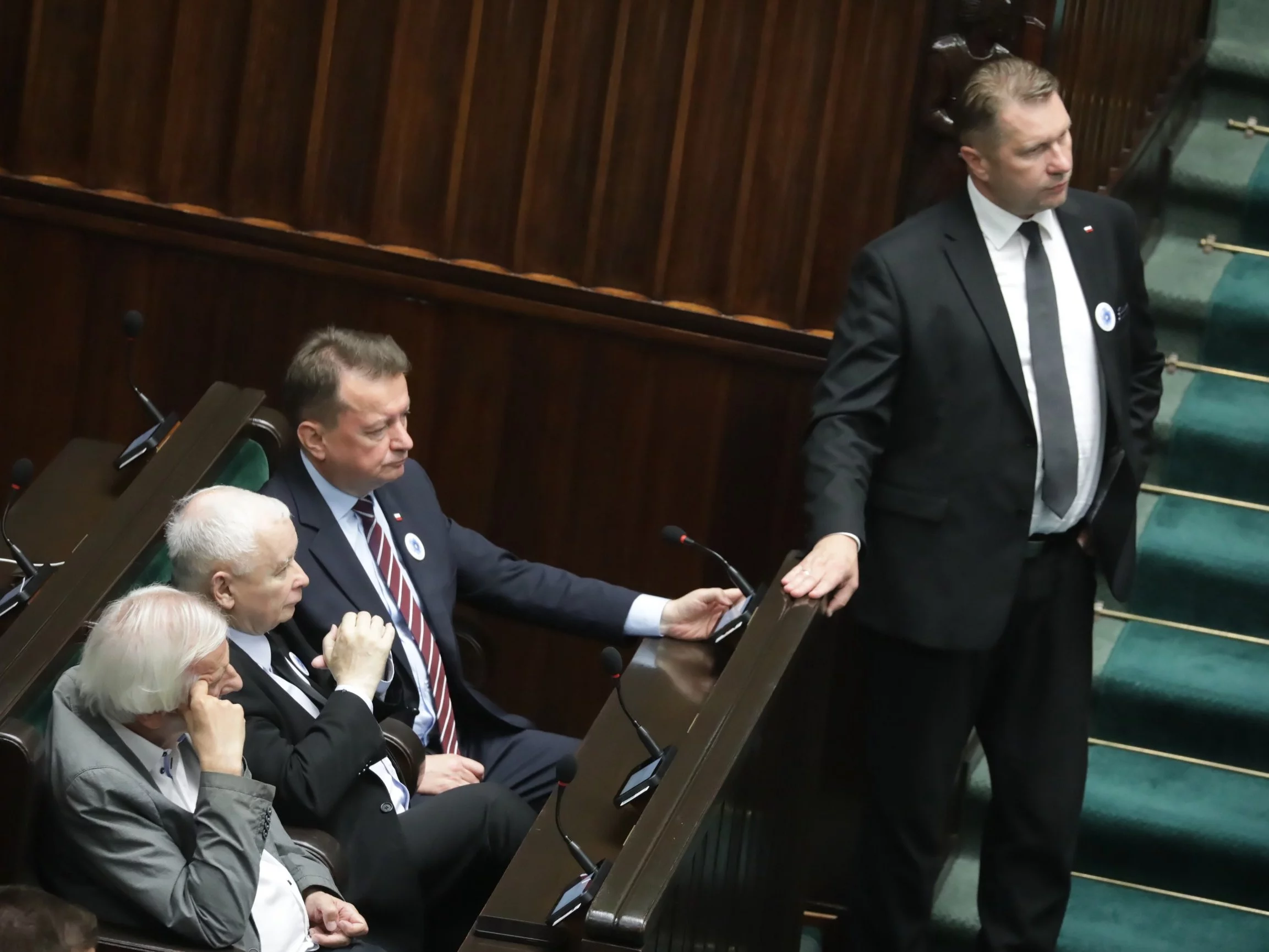 Ryszard Terlecki, Jarosław Kaczyński, Mariusz Błaszczak i Przemysław Czarnek (PiS) w Sejmie