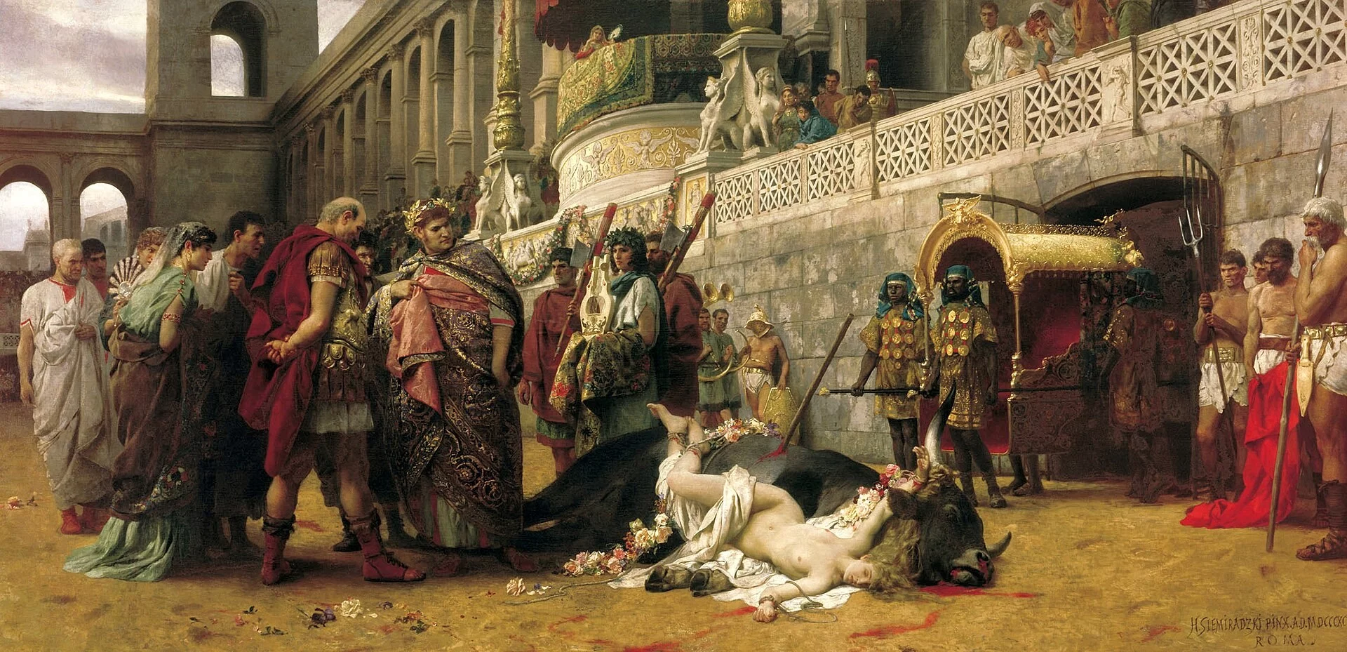 Dirce chrześcijańska, obraz Henryka Siemiradzkiego. Chrześcijanka umęczona podczas prześladowań za czasów Nerona