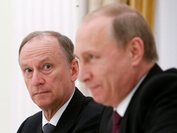 Nikołaj Patruszew i Władimir Putin podczas posiedzenia rosyjskiej Rady Bezpieczeństwa