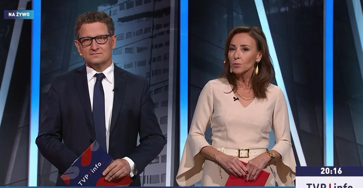 "Zderzenia. Schnepf z Nawrockim" w TVP Info. Kadr z programu