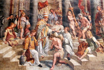 Obraz "Chrzest św. Konstantyna" namalowany przez uczniów Rafaela