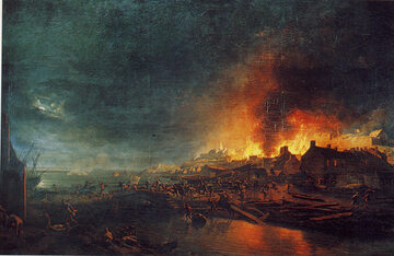 Obraz przedstawiający spalenie miejscowości Granville w Wandei. Autor: Jean-François Hue