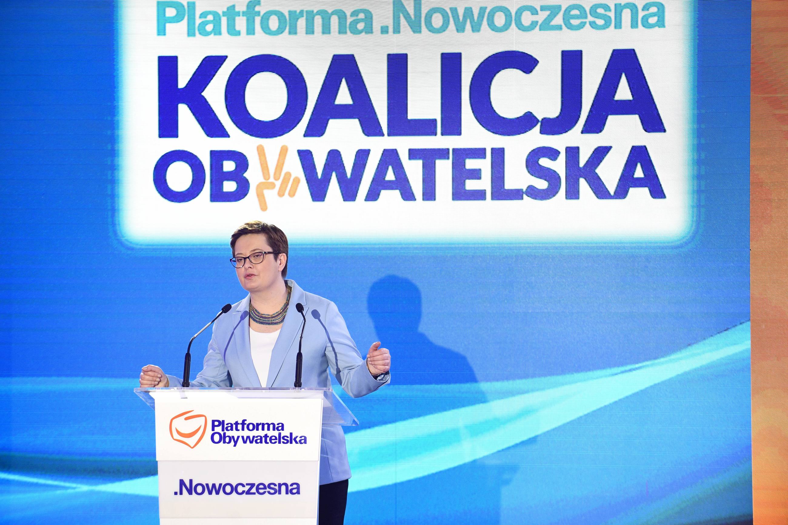 Przewodnicząca Nowoczesnej Katarzyna Lubnauer podczas wspólnej Konwencji mazowieckiej Platformy Obywatelskiej i Nowoczesnej