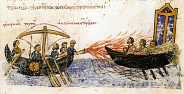 Ogień grecki użyty przez flotę bizantyńską