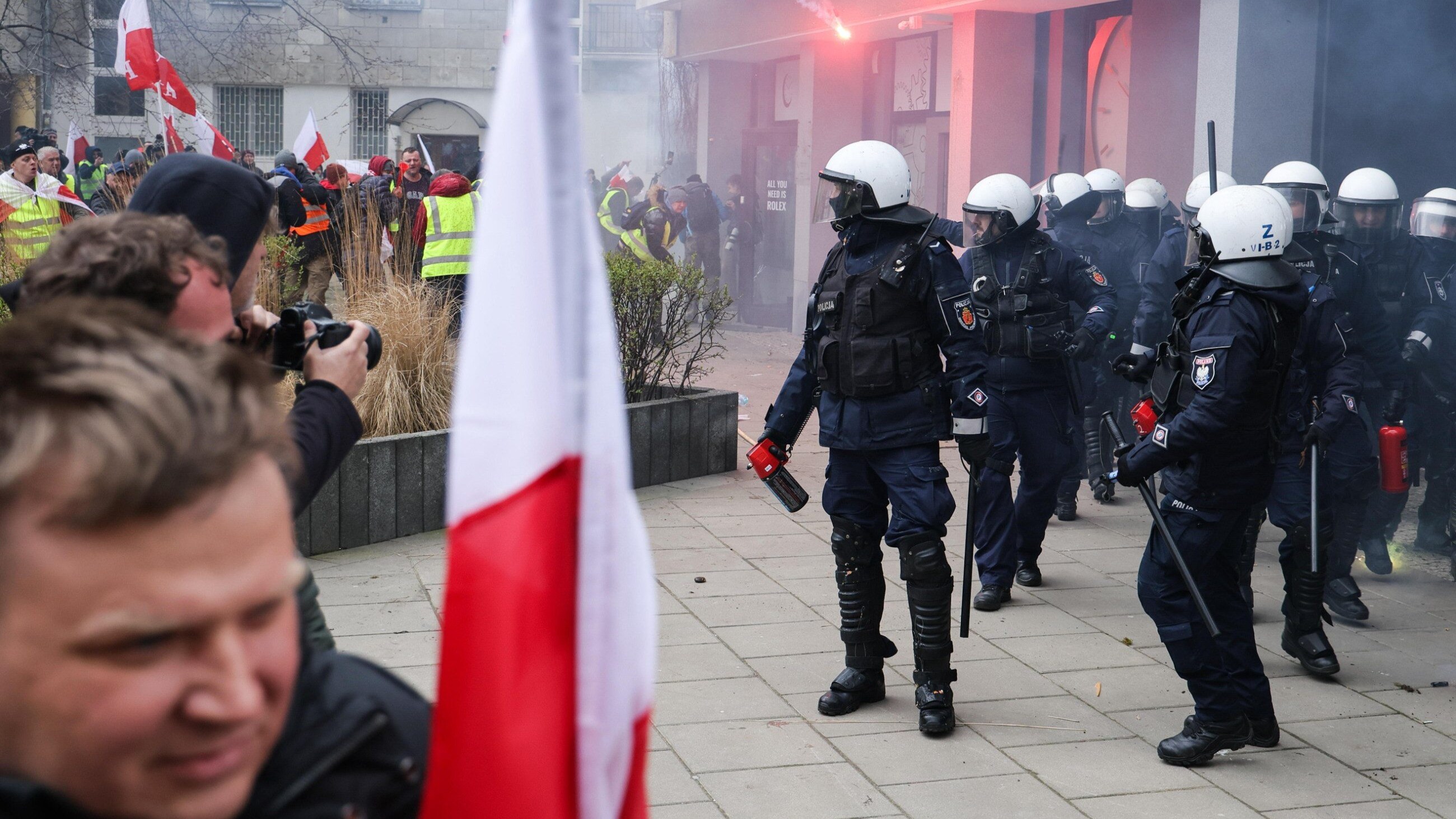 Policja na proteście rolników 6 marca 2024 r