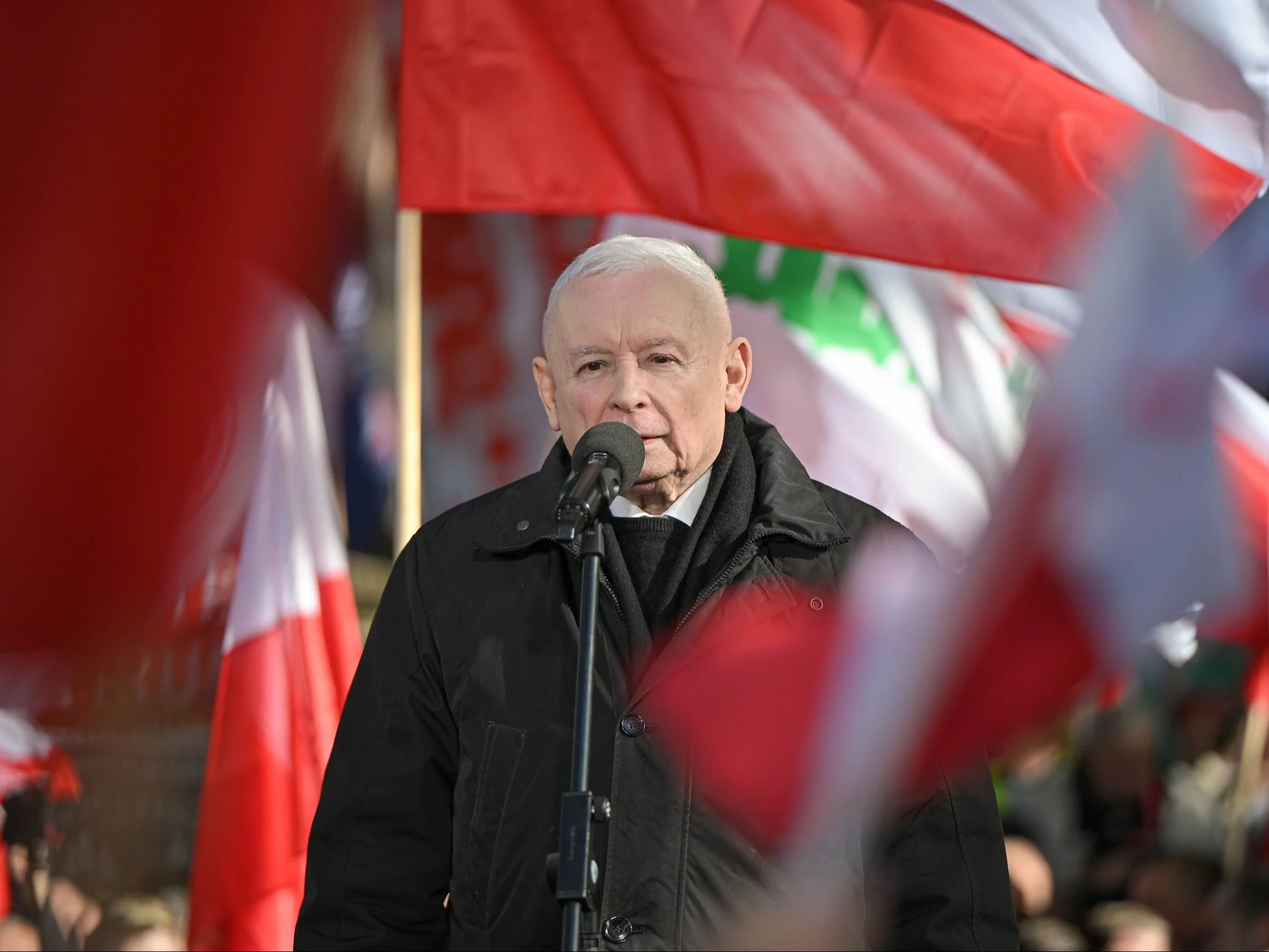 Prezes PiS Jarosław Kaczyński na manifestacji przed Trybunałem Konstytucyjnym