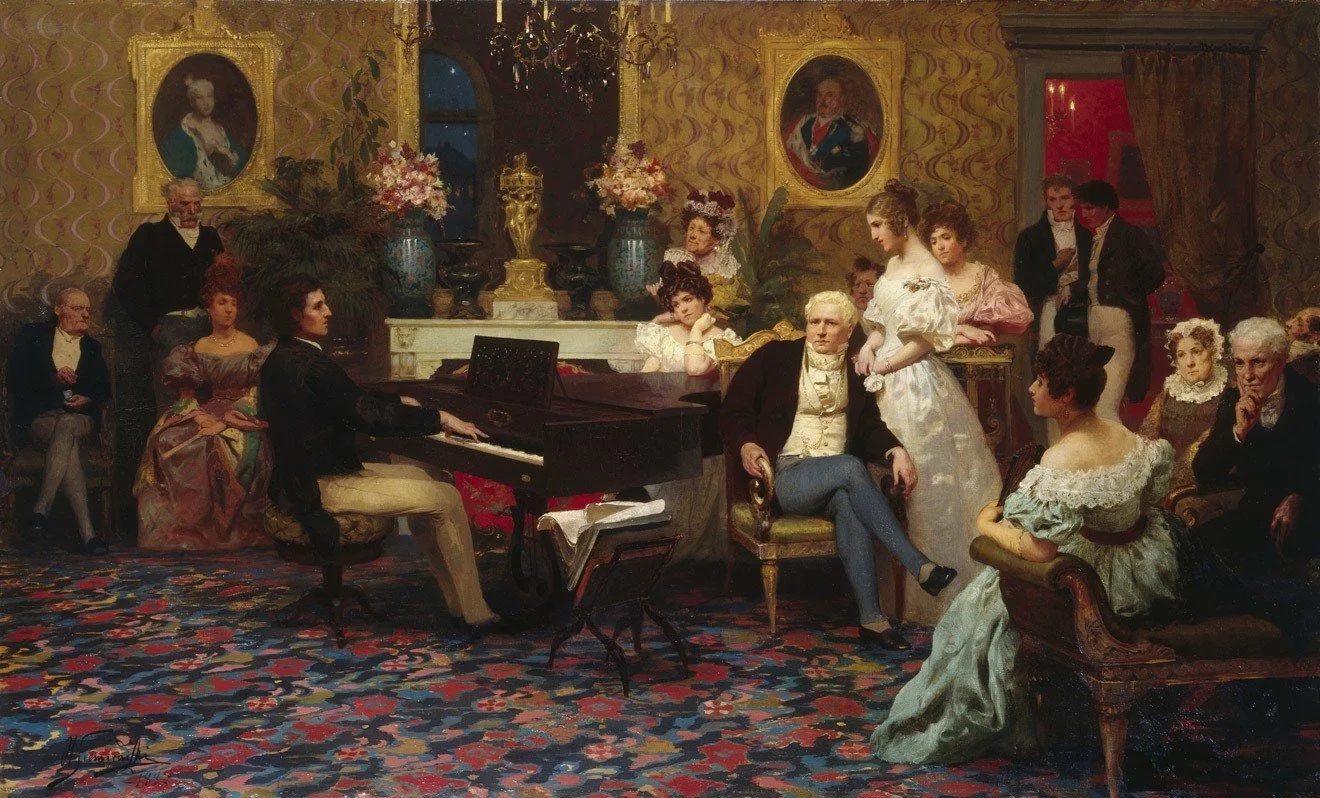 Chopin grający na pianinie w Salonie Księcia Radziwiłła, mal. Henryk Siemiradzki