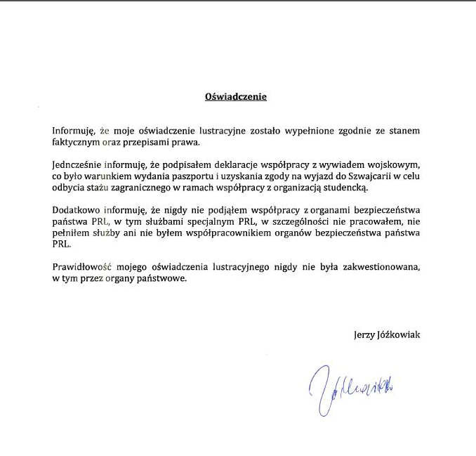 Oświadczenie Jerzego Jóźkowiaka