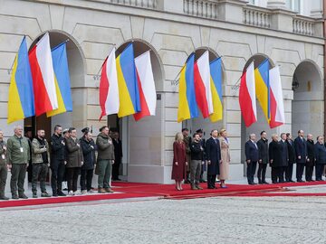 Pałac Prezydencki w Warszawie. Wizyta prezydenta Ukrainy Wołodymyra Zełenskiego