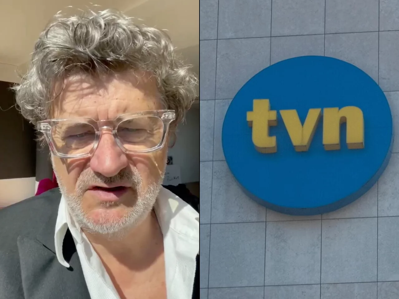 Janusz Palikot i logo TVN