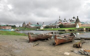 Panorama monasteru sołowieckiego, widok od Zatoki Pomyślności