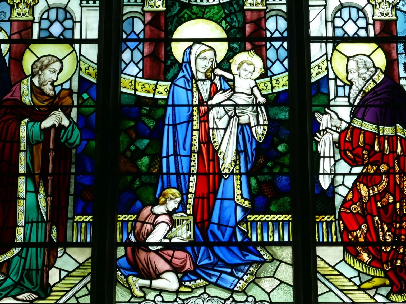 Jezus z Maryją. Witraż w angielskim kościele