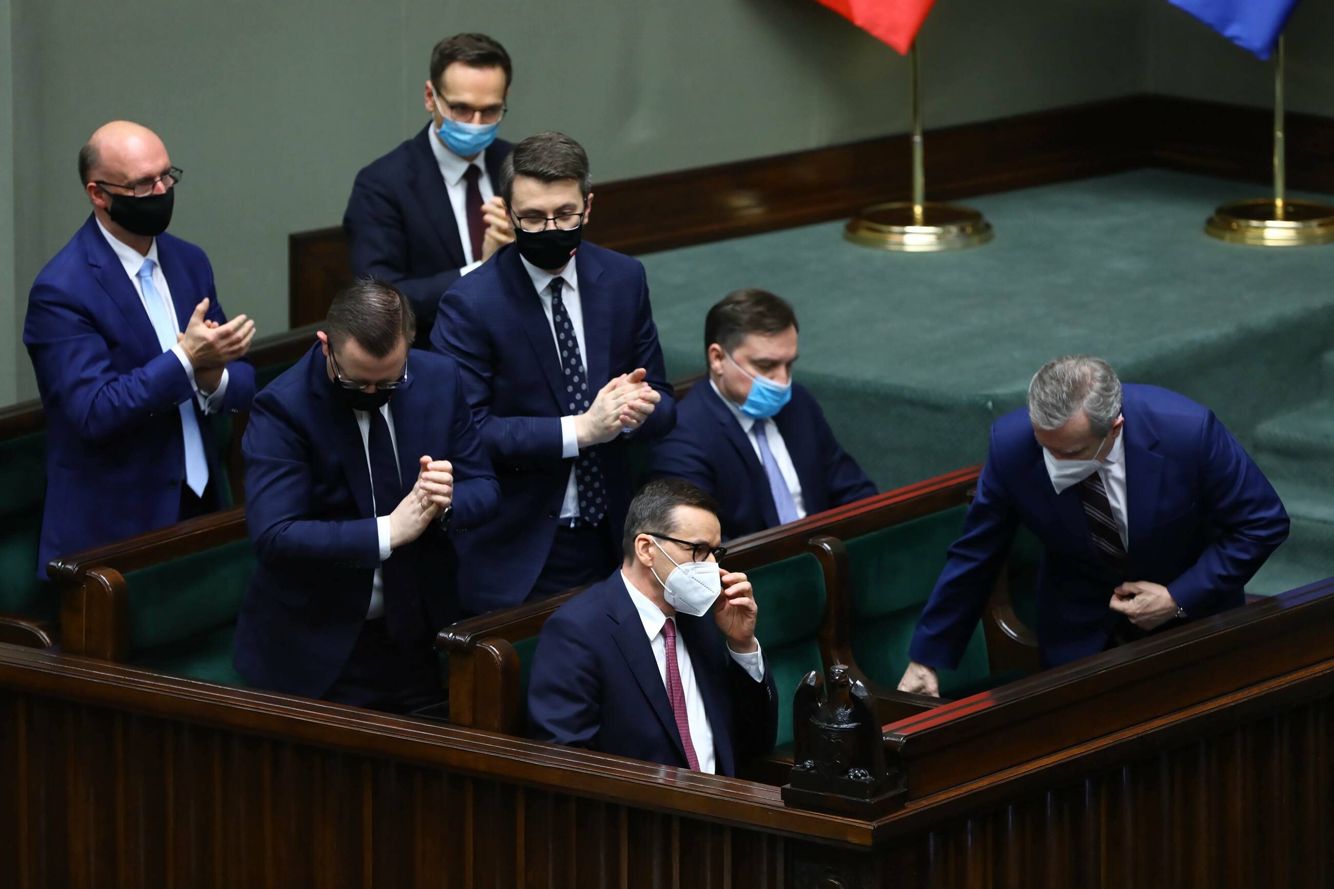 Mateusz Morawiecki, Piotr Gliński, Piotr Mueller, Zbigniew Ziobro podczas posiedzenia Sejmu