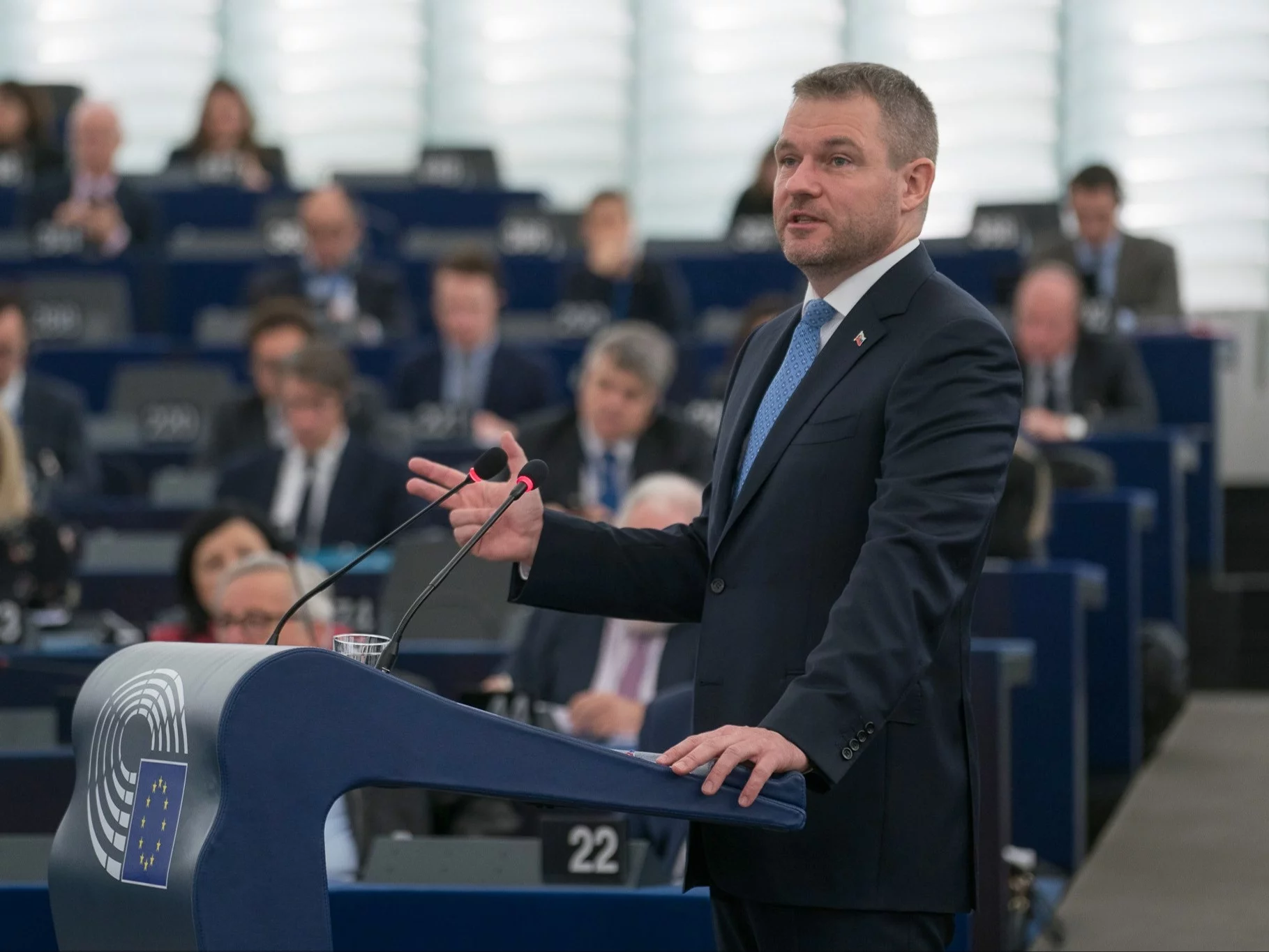 Peter Pellegrini podczas wystąpienia w Parlamencie Europejskim