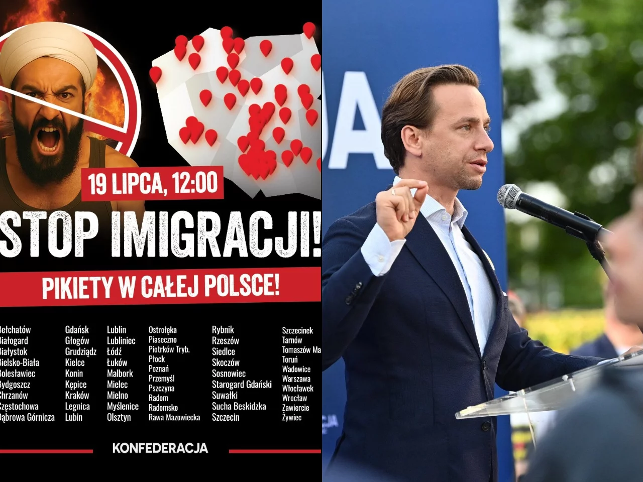 Plakat pikiet przeciwko imigracji/ Krzysztof Bosak