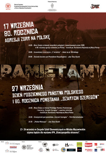 Plakat obchodów 80 lecia wybuchu II wojny światowej w Mińsku Mazowieckim