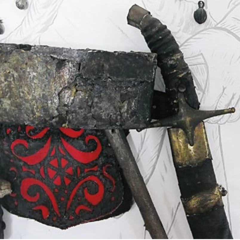 Fragment ekspozycji pod Beresteczkiem. Szabla, mimo przebywania blisko 320 lat w ziemi, zachowała się w doskonałym stanie