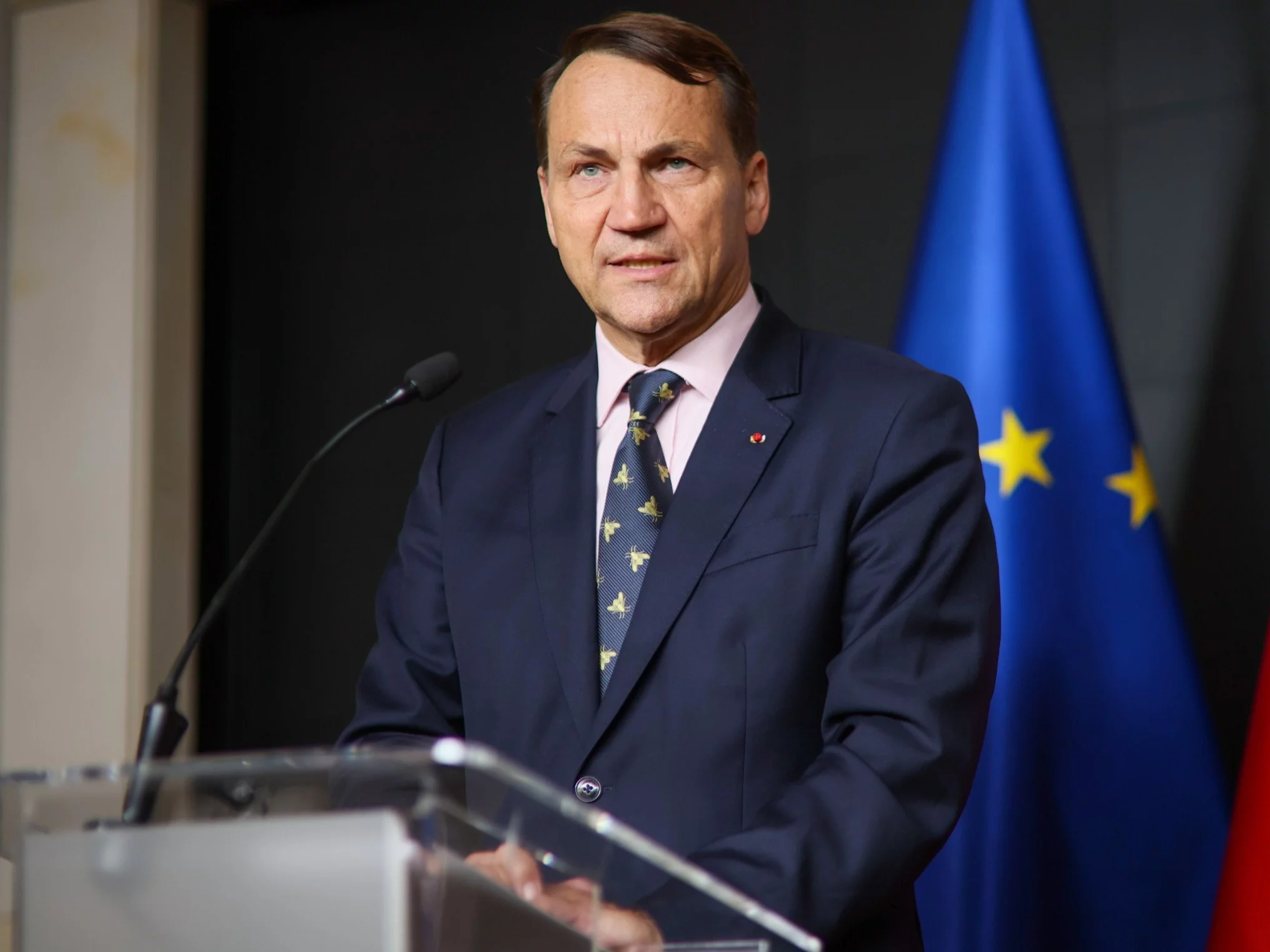 Wicepremier, minister spraw zagranicznych Radosław Sikorski na konferencji prasowej w siedzibie MSZ