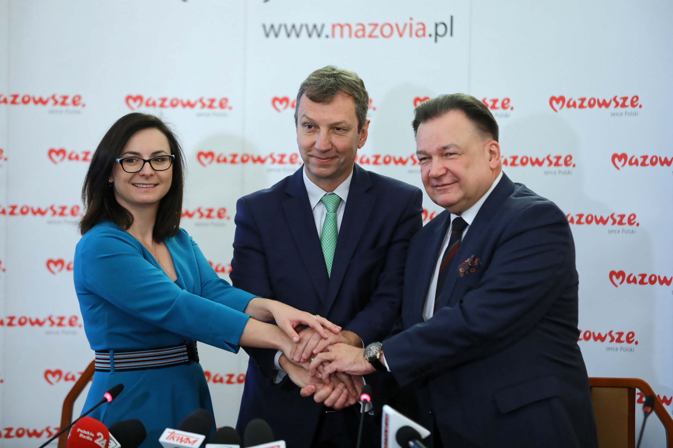 Wiceprzewodnicząca Nowoczesnej Kamila Gasiuk-Pihowicz, poseł Platformy Obywatelskiej Andrzej Halicki oraz marszałek województwa mazowieckiego i wiceprezes PSL Adam Struzik