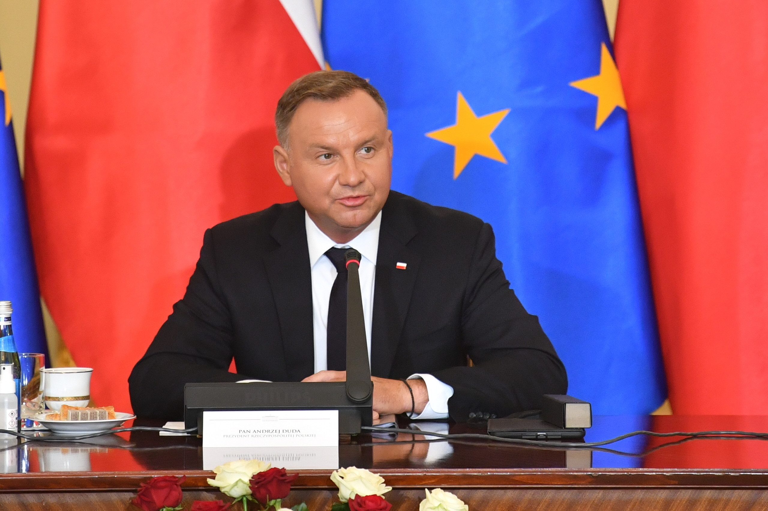 Prezydent RP Andrzej Duda podczas konferencji prasowej w ramach posiedzenia Rady Gabinetowej