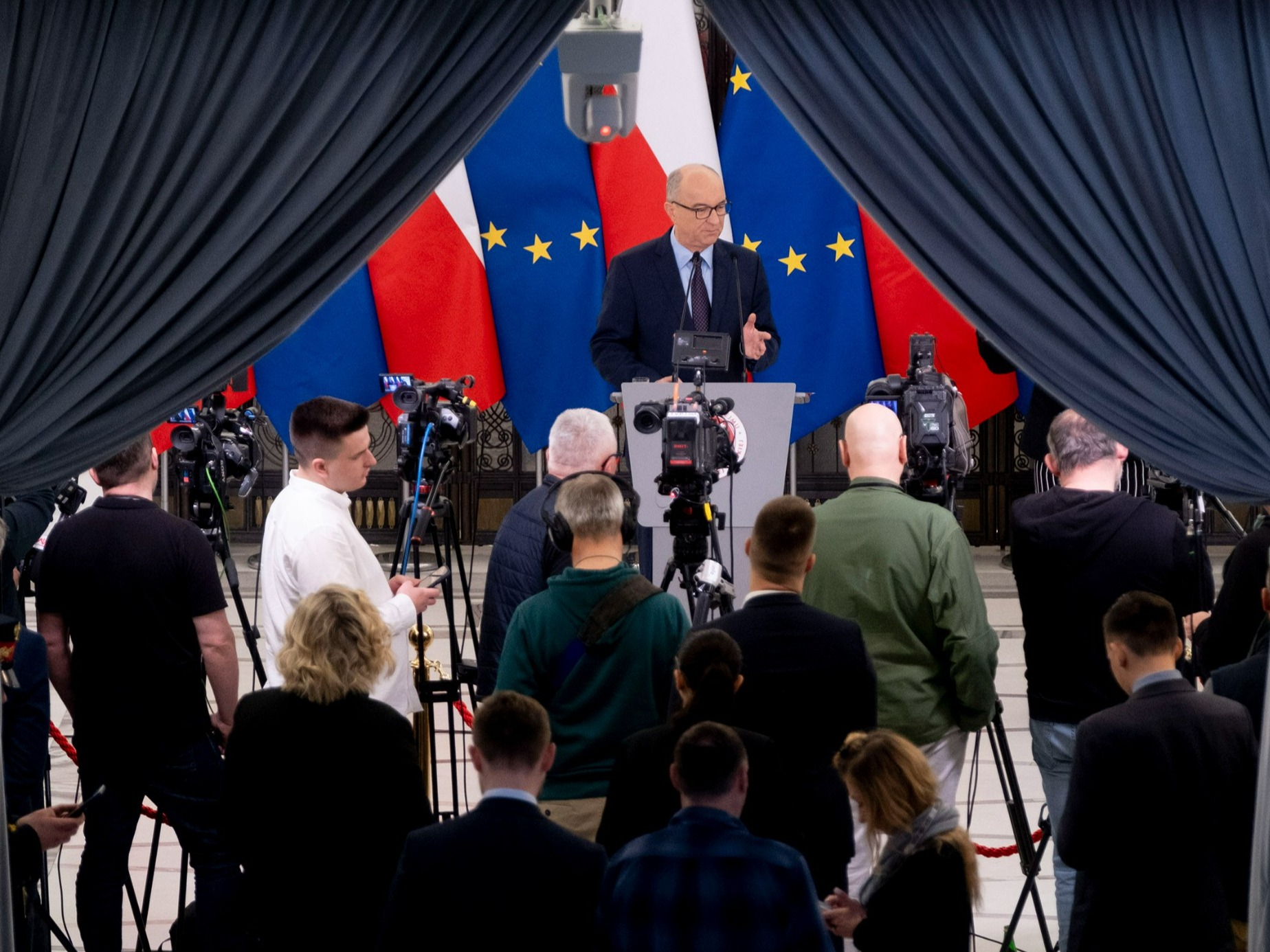 Włodzimierz Czarzasty podczas konferencji prasowej w Sejmie