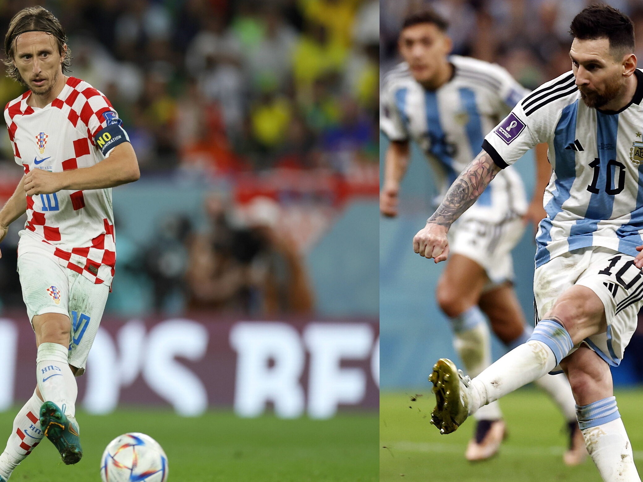 Luka Modrić i Leo Messi podczas mundialu w Katarze. Kolaż