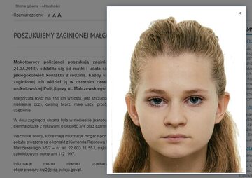 Policja szuka zaginionej 16-latki Małgorzaty Rydz