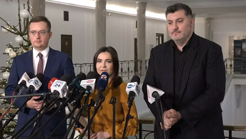 Politycy Konfederacji Wolność i Niepodległość na konferencji prasowej w Sejmie