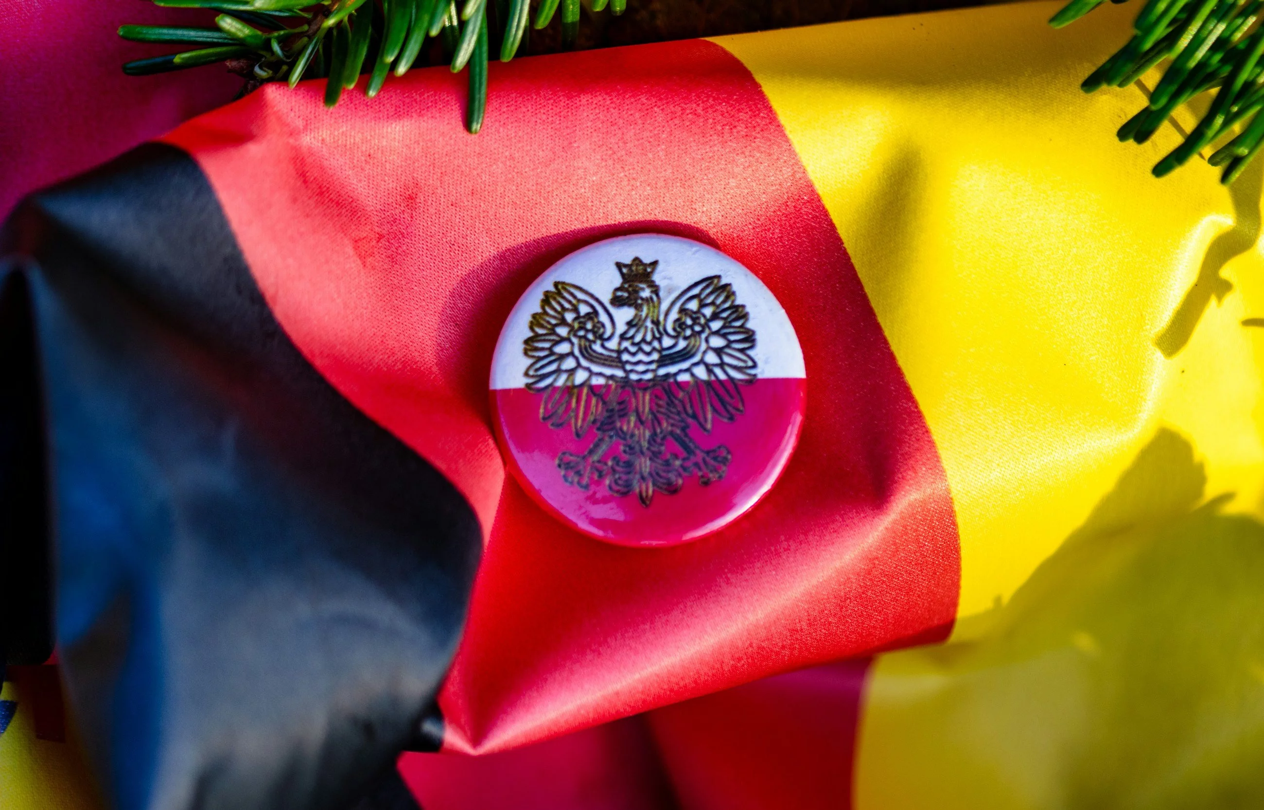 Flaga Niemiec i polskie godło