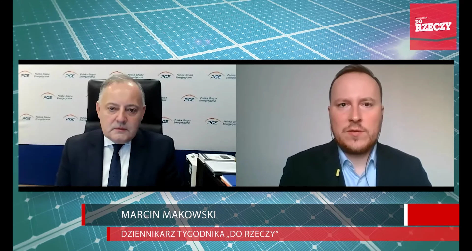 Prezes Zarządu PGE, Wojciech Dąbrowski i Marcin Makowski, dziennikarz Tygodnia "Dorzeczy"