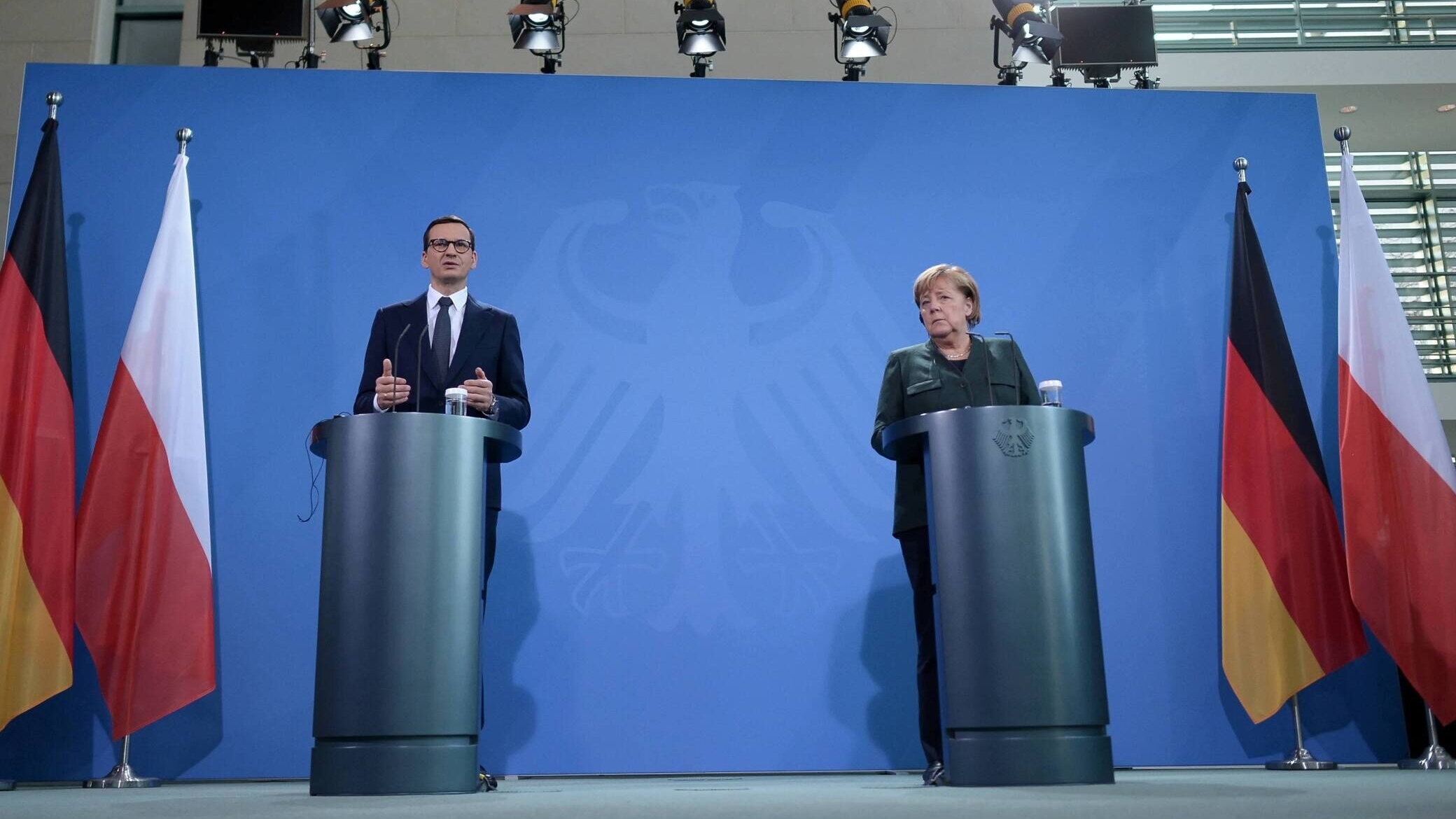 Premier Mateusz Morawiecki i kanclerz Niemiec Angela Merkel