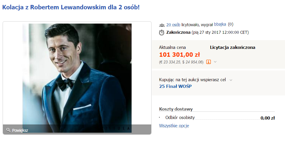 Aukcja WOŚP - Robert Lewandowski