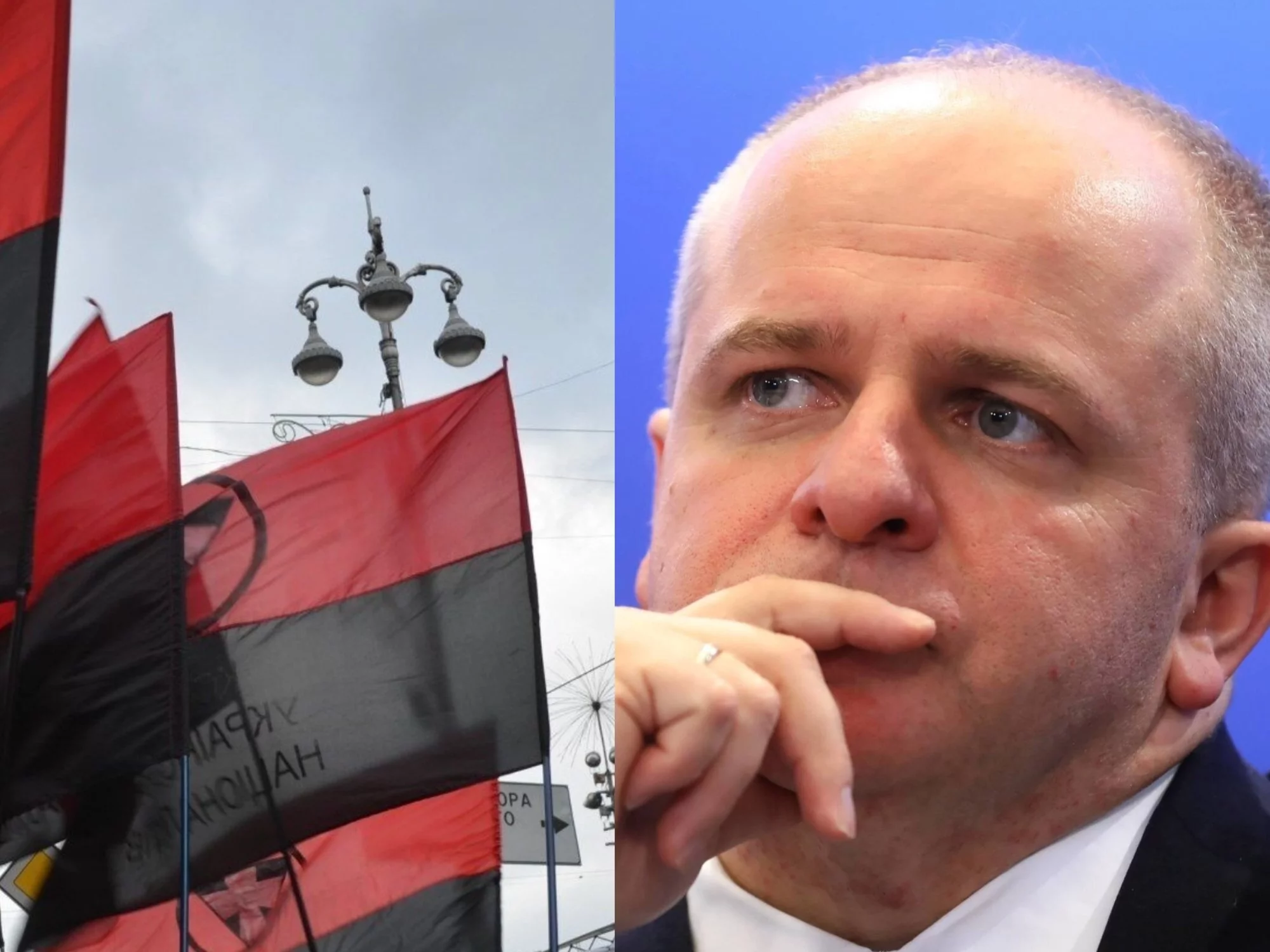 Poseł KO Paweł Kowal i flagi banderowskie